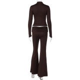 Solid Color Long Sleeve Hollow Out Two Piece Pants Set LJSF-S6622072X