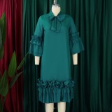 Plus Size Ruffles Flare Sleeve Loose Midi Dress GMLF-D488