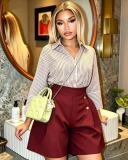 Stripe Lapel Shirt Two Piece Shorts Set GMYU-11526