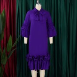 Plus Size Ruffles Flare Sleeve Loose Midi Dress GMLF-D488