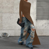 Long Sleeve Solid Color Split Top BLG-D4817294A