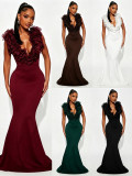 Deep V Neck Backless Evening Dress GADE-11112