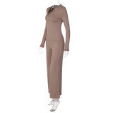 Long Sleeve Slash Neck Two Piece Pants Set LJSF-S6822401X