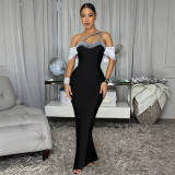 Beading Off Shoulder Split Evening Dress BY-7838