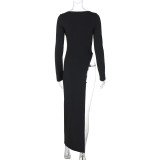 Long Sleeve Solid Color Split Top BLG-D4817294A
