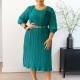 Plus Size Solid Color Tie Up Pleated Midi Dress GMLF-D614
