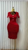 Solid Color Short Sleeve Midi Dress GADE-96002