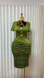 Solid Color Short Sleeve Midi Dress GADE-96002