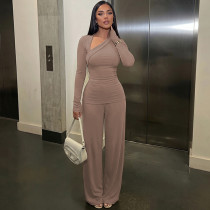 Long Sleeve Slash Neck Two Piece Pants Set LJSF-S6822401X