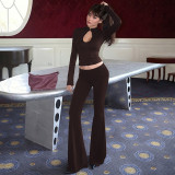 Solid Color Long Sleeve Hollow Out Two Piece Pants Set LJSF-S6622072X