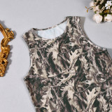 Camouflage Printed Lace Patchwork Two Piece Shorts Set GFRT-60575TBL