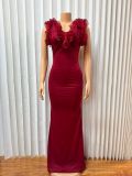 Deep V Neck Backless Evening Dress GADE-11112