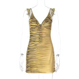 Printed Mesh Sleeveless Mini Dress LJSF-D6822392H