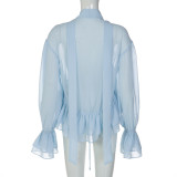 Long Sleeve Tie Up Ruffles Chiffon Blouse LJSF-T6822322X