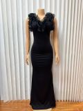 Deep V Neck Backless Evening Dress GADE-11112