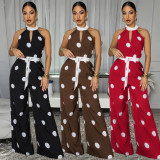 Polka Dot Printed Halterneck Sleeveless Jumpsuit BY-7841