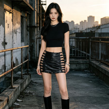 Hollow Out Rivet PU Leather Skirt GFRT-DZF3079XY