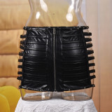 Hollow Out Rivet PU Leather Skirt GFRT-DZF3079XY