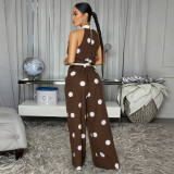 Polka Dot Printed Halterneck Sleeveless Jumpsuit BY-7841