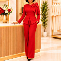 Plus Size Solid Color Long Sleeve Pants 2 Piece Set GCZF-8675