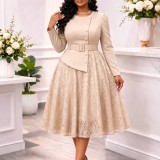 Plus Size Lace Patchwork Midi Dress GATE-649