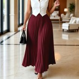 Plus Size Solid Color Press Pleated Long Skirts GATE-650