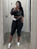 Solid Color Zipper Hooded Coat Two Piece Pants Set TR-1368