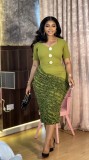 Solid Color Short Sleeve Midi Dress GADE-96002