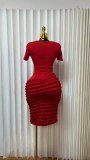 Solid Color Short Sleeve Midi Dress GADE-96002