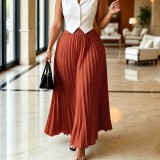 Plus Size Solid Color Press Pleated Long Skirts GATE-650