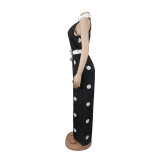 Polka Dot Printed Halterneck Sleeveless Jumpsuit BY-7841