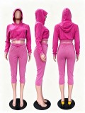 Solid Color Zipper Hooded Coat Two Piece Pants Set TR-1368