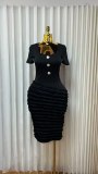 Solid Color Short Sleeve Midi Dress GADE-96002