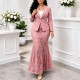 Plus Size Solid Color Long Sleeve Two Piece Skirts Set GMLF-3385