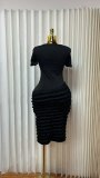Solid Color Short Sleeve Midi Dress GADE-96002