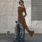 Long Sleeve Solid Color Split Top BLG-D4817294A