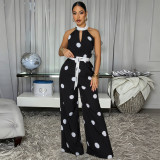 Polka Dot Printed Halterneck Sleeveless Jumpsuit BY-7841