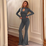 Solid Color Long Sleeve Hollow Out Two Piece Pants Set LJSF-S6622072X