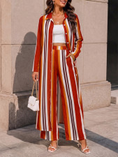 Stripe Long Sleeve Long Shirt Coat Pants Suit HNIF-GY319