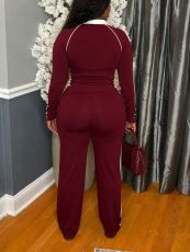 Contrast Color Lapel Stripe Two Piece Pants Set HNIF-MC013
