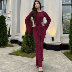 Long Sleeve Ruched Slim Maxi Dress BLG-D5819792A