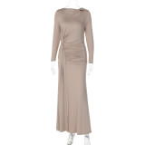 Long Sleeve Ruched Irregular Maxi Dress BLG-D5819901A