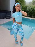 Hot Drill Printed Short Sleeve Two Piece Pants Set GFCF-1594