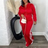 Stripe Patchwork Long Sleeve Sport Pants Suit HNIF-YF024