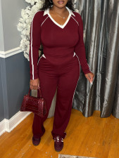 Contrast Color Lapel Stripe Two Piece Pants Set HNIF-MC013