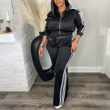 Stripe Patchwork Long Sleeve Sport Pants Suit HNIF-YF024
