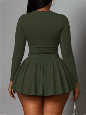Solid Color Long Sleeve Top Pleated Skirts Suit HNIF-YF193