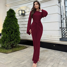 Long Sleeve Ruched Slim Maxi Dress BLG-D5819792A