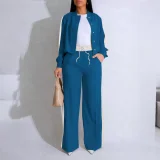 Contrast Color Long Sleeve Drawstring Two Piece Pants Set HNIF-YF012