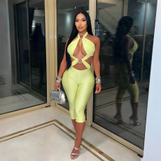 Solid Color Backless Seventh Jumpsuit CYA-902521